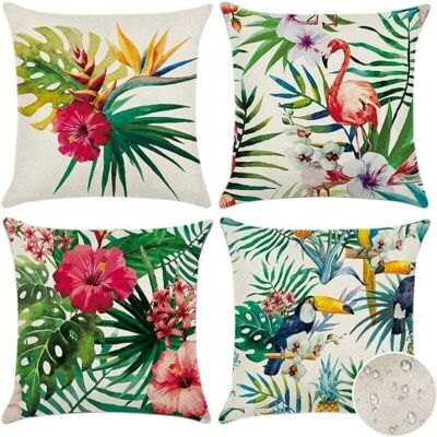 Scotch Housse De Coussin Extérieur Lot De 4 Imperméable Motif Tropical Plantes Fleurs Oiseaux Pour Salon Jardin Patio 45x45cm - Publicité Scotch Housse De Coussin Extérieur Lot De 4 Imperméable Motif Tropical Plantes Fleurs Oiseaux Pour Salon Jardin Patio 45x45cm - Publicité