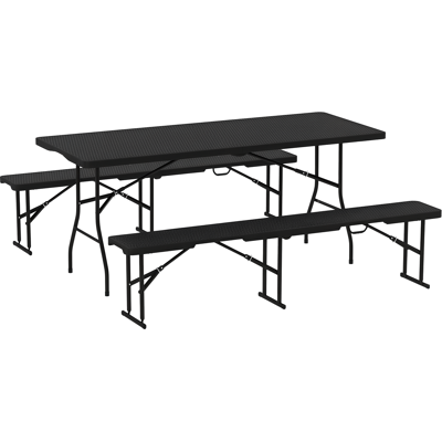 BEYAMIS Ensemble Table Et Banc De Pique-nique Pliants, 180 Cm, Avec Poignées De Transport, Table Et Banc Pliants Effet Rotin Noir - Publicité BEYAMIS Ensemble Table Et Banc De Pique-nique Pliants, 180 Cm, Avec Poignées De Transport, Table Et Banc Pliants Effet Rotin Noir - Publicité
