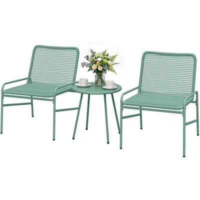 HEAT Ensemble De Mobilier De Jardin 3 Pièces En Résine Et Acier, Table Ronde Et 2 Chaises, 58 X 67 X 75 Cm, Vert - Publicité HEAT Ensemble De Mobilier De Jardin 3 Pièces En Résine Et Acier, Table Ronde Et 2 Chaises, 58 X 67 X 75 Cm, Vert - Publicité