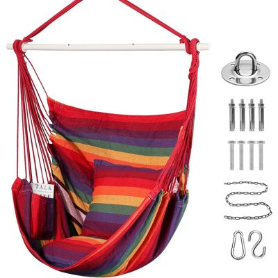 OEM Chaise Balançoire Chaise Grand Hamac En Coton Doux Avec Deux Coussins Oreiller Avec Sac À Main Intérieur/extérieur/chambre Terrasse Jardin Balcon, 150kg (rainbow) - Publicité OEM Chaise Balançoire Chaise Grand Hamac En Coton Doux Avec Deux Coussins Oreiller Avec Sac À Main Intérieur/extérieur/chambre Terrasse Jardin Balcon, 150kg (rainbow) - Publicité
