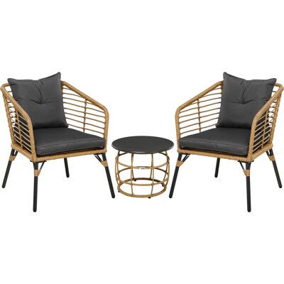 ACKERMAN Ensemble De Mobilier De Jardin En Rotin, 3 Pièces, Ensemble De Sièges, Inclus Table Basse Et 2 Chaises, Set Bistro Avec Coussins, Mobilier De Balcon, Sable+gris Foncé - Publicité ACKERMAN Ensemble De Mobilier De Jardin En Rotin, 3 Pièces, Ensemble De Sièges, Inclus Table Basse Et 2 Chaises, Set Bistro Avec Coussins, Mobilier De Balcon, Sable+gris Foncé - Publicité