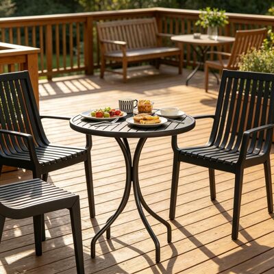 ARRIGONI Table De Jardin Ronde Ø66cm, Table D'Exterieur En Acier Galvanisé Avec Plateau À Lattes Pour Terrasse, Balcon, Noir - Publicité ARRIGONI Table De Jardin Ronde Ø66cm, Table D'Exterieur En Acier Galvanisé Avec Plateau À Lattes Pour Terrasse, Balcon, Noir - Publicité