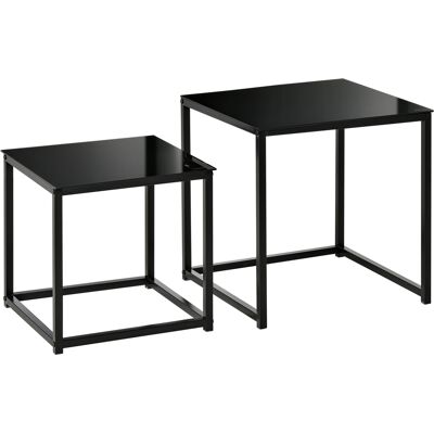 ARRIGONI Set De 2 Tables Basses Modernes En Acier Et Verre Trempe Noir - Publicité ARRIGONI Set De 2 Tables Basses Modernes En Acier Et Verre Trempe Noir - Publicité