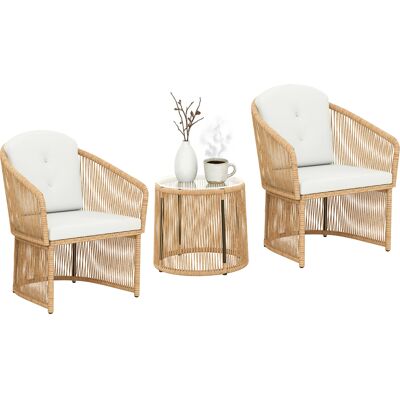 OEM Salon De Jardin Extérieur En Résine Tressée 2 Personnes, Table De Jardin Extérieure Avec 2 Chaises Avec Coussins, Crème - Publicité OEM Salon De Jardin Extérieur En Résine Tressée 2 Personnes, Table De Jardin Extérieure Avec 2 Chaises Avec Coussins, Crème - Publicité