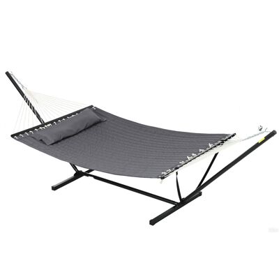 ARRIGONI Hamac Sur Pied, Hamac Avec Support En Acier, Oreiller, Barres D'Écartement, 368 X 140 X 110 Cm, Gris Foncé - Publicité ARRIGONI Hamac Sur Pied, Hamac Avec Support En Acier, Oreiller, Barres D'Écartement, 368 X 140 X 110 Cm, Gris Foncé - Publicité