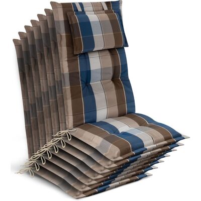 BEAUTISSU 7 Coussins De Chaise De Jardin À Dossier Haut 120 X 50 X 7 Cm, À Carreaux Marron Et Bleu - Publicité BEAUTISSU 7 Coussins De Chaise De Jardin À Dossier Haut 120 X 50 X 7 Cm, À Carreaux Marron Et Bleu - Publicité