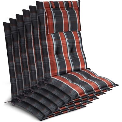 BEAUTISSU Lot De 6 Coussins Pour Chaises De Jardin À Dossier Haut 120 X 50 X 7 Cm, À Carreaux Gris-orange-blanc - Publicité BEAUTISSU Lot De 6 Coussins Pour Chaises De Jardin À Dossier Haut 120 X 50 X 7 Cm, À Carreaux Gris-orange-blanc - Publicité