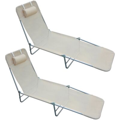 ARRIGONI Set 2 Chaises Longues Pliables Dossier Inclinable 4 Niveaux Metal Tissu Beige - Publicité ARRIGONI Set 2 Chaises Longues Pliables Dossier Inclinable 4 Niveaux Metal Tissu Beige - Publicité