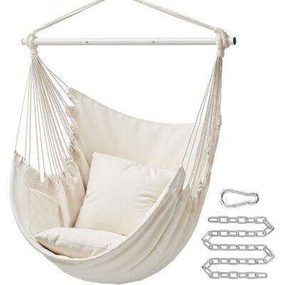 ABYSSE Sièges Suspendus Chaise Hamac Solide En Métal Pliable Barre D'Écartement Portable Chaise Suspendue Max 150kg Confortable Patio Pelouse Coton Mélangé-ne Comprend Pas Le Coussin De Siège - Publicité ABYSSE Sièges Suspendus Chaise Hamac Solide En Métal Pliable Barre D'Écartement Portable Chaise Suspendue Max 150kg Confortable Patio Pelouse Coton Mélangé-ne Comprend Pas Le Coussin De Siège - Publicité