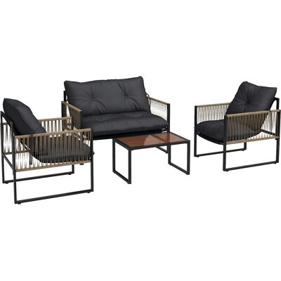 ARRIGONI Ensemble De Jardin 4 Pieces En Rotin Avec Canape 2 Fauteuils Et Table Basse Gris Et Marron - Publicité ARRIGONI Ensemble De Jardin 4 Pieces En Rotin Avec Canape 2 Fauteuils Et Table Basse Gris Et Marron - Publicité