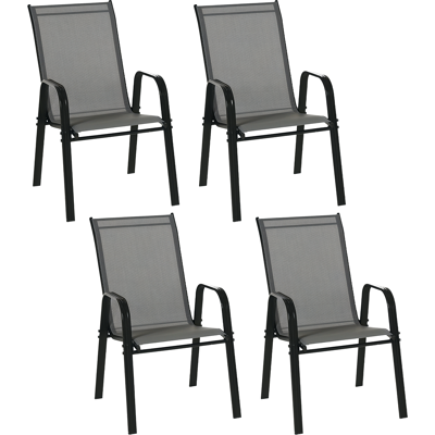 ARRIGONI Lot De 4 Chaises De Jardin Empilables Avec Accoudoirs En Metal Et Tissu Maille Gris - Publicité ARRIGONI Lot De 4 Chaises De Jardin Empilables Avec Accoudoirs En Metal Et Tissu Maille Gris - Publicité