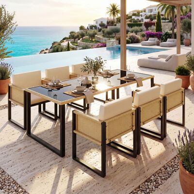 ACKERMAN Ensemble Table Et Chaises De Jardin En Polyrotin, Mobilier De Jardin, Ensemble Repas De Jardin 6 Personnes Avec Fauteuils, Housses En Tissu Amovibles Et Lavables - Publicité ACKERMAN Ensemble Table Et Chaises De Jardin En Polyrotin, Mobilier De Jardin, Ensemble Repas De Jardin 6 Personnes Avec Fauteuils, Housses En Tissu Amovibles Et Lavables - Publicité