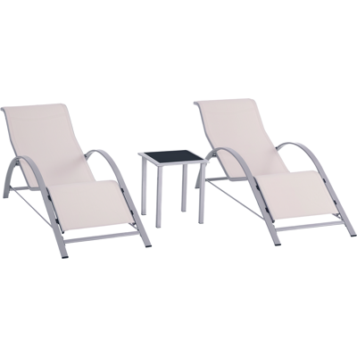ARRIGONI Ensemble De 2 Chaises Longues Et Table Basse Avec Plateau En Verre 59x169x66 Cm Creme - Publicité ARRIGONI Ensemble De 2 Chaises Longues Et Table Basse Avec Plateau En Verre 59x169x66 Cm Creme - Publicité