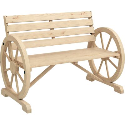ARRIGONI Banc De Jardin Banc 3 Places En Bois Style Rustique Chic Accoudoirs Roues Charette Bois Sapin Effet Bois Naturel - Publicité ARRIGONI Banc De Jardin Banc 3 Places En Bois Style Rustique Chic Accoudoirs Roues Charette Bois Sapin Effet Bois Naturel - Publicité