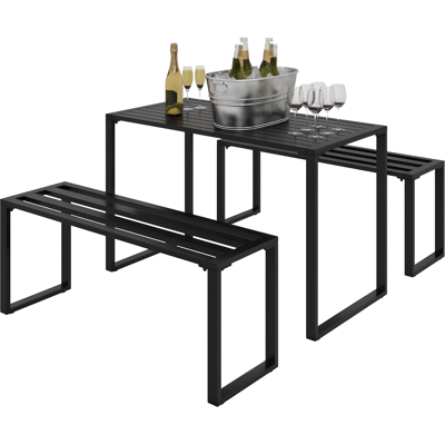 MIDUODUO Ensemble Jardin Noir, 1 Table Et 2 Bancs Métal, Pour 4 Personnes. Conception Simple. Publicité MIDUODUO Ensemble Jardin Noir, 1 Table Et 2 Bancs Métal, Pour 4 Personnes. Conception Simple. Publicité