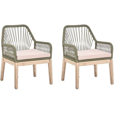 BELIANI Lot De 2 Chaises De Jardin D'Extérieur Moderne Structure En Polypropylène Tressé Pieds En Bois D'Acacia Coussins Housses Amovibles Vert Olive Olbia - Publicité BELIANI Lot De 2 Chaises De Jardin D'Extérieur Moderne Structure En Polypropylène Tressé Pieds En Bois D'Acacia Coussins Housses Amovibles Vert Olive Olbia - Publicité