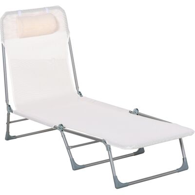 ARRIGONI Bain De Soleil Transat Chaise Longue Inclinable Pliable Avec Oreiller Dossier Réglable Sur 5 Niveaux Crème - Publicité ARRIGONI Bain De Soleil Transat Chaise Longue Inclinable Pliable Avec Oreiller Dossier Réglable Sur 5 Niveaux Crème - Publicité