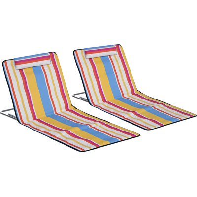 ARRIGONI Lot De 2 Tapis De Plage Pliants Avec Dossier Réglable 5 Positions, Appui-tête, Tissu Oxford, Sac De Transport - Publicité ARRIGONI Lot De 2 Tapis De Plage Pliants Avec Dossier Réglable 5 Positions, Appui-tête, Tissu Oxford, Sac De Transport - Publicité
