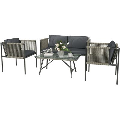 ARRIGONI Salon De Jardin 4 Pieces Canape 2 Fauteuils Table Basse Verre Rotin Synthetique Gris - Publicité ARRIGONI Salon De Jardin 4 Pieces Canape 2 Fauteuils Table Basse Verre Rotin Synthetique Gris - Publicité