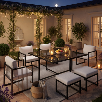 ACKERMAN Ensemble De Salle À Manger D'Extérieur 7 Pièces (table Et Chaises) Pour 6 Personnes, Table En Verre Trempé, Idéal Pour Les Repas Dans Le Jardin Ou Sur La Terrasse. Publicité ACKERMAN Ensemble De Salle À Manger D'Extérieur 7 Pièces (table Et Chaises) Pour 6 Personnes, Table En Verre Trempé, Idéal Pour Les Repas Dans Le Jardin Ou Sur La Terrasse. Publicité