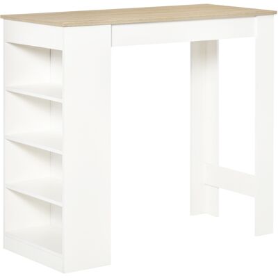 TREETALK Table De Bar Pour 2 Personnes, Table Haute Mange Debout Avec 4 Étagères Ouvertes, 115x50x102,7cm, Blanc Et Bois Naturel - Publicité TREETALK Table De Bar Pour 2 Personnes, Table Haute Mange Debout Avec 4 Étagères Ouvertes, 115x50x102,7cm, Blanc Et Bois Naturel - Publicité