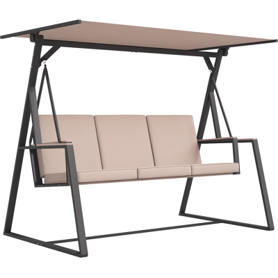 ARRIGONI Balançoire De Jardin 3 Places Avec Toit Pare-soleil Resistant Aux Intemperies Beige Et Noir - Publicité ARRIGONI Balançoire De Jardin 3 Places Avec Toit Pare-soleil Resistant Aux Intemperies Beige Et Noir - Publicité