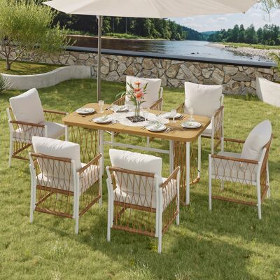 ACKERMAN Ensemble De Jardin Moderne, Ensemble De Détente Et De Réunion Pour Plusieurs Personnes, Structure En Fer, Accoudoirs Tressés, Coussins D'Assise Inclus. Publicité ACKERMAN Ensemble De Jardin Moderne, Ensemble De Détente Et De Réunion Pour Plusieurs Personnes, Structure En Fer, Accoudoirs Tressés, Coussins D'Assise Inclus. Publicité