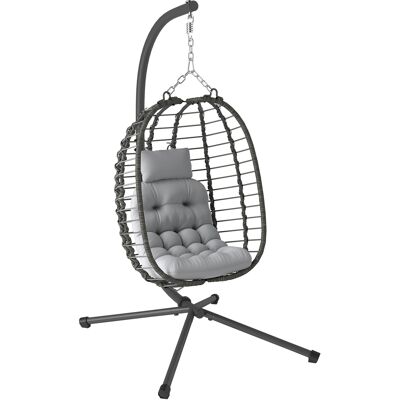 ARRIGONI Fauteuil Suspendu Pliable En Résine Tressée Avec Support, Coussin Et Oreiller Hauteur Réglable, Gris - Publicité ARRIGONI Fauteuil Suspendu Pliable En Résine Tressée Avec Support, Coussin Et Oreiller Hauteur Réglable, Gris - Publicité