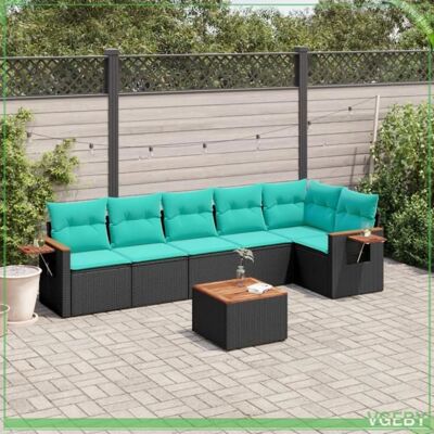 OEM Salon De Jardin 7 Pcs - Faf7291712418778 - Résine Tressée Noire - Coussins Bleus Déhoussables - Table Acacia - Publicité OEM Salon De Jardin 7 Pcs - Faf7291712418778 - Résine Tressée Noire - Coussins Bleus Déhoussables - Table Acacia - Publicité