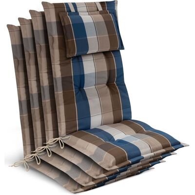 BEAUTISSU 4 Coussins De Chaise De Jardin À Dossier Haut 120 X 50 X 7 Cm, À Carreaux Marron Et Bleus - Publicité BEAUTISSU 4 Coussins De Chaise De Jardin À Dossier Haut 120 X 50 X 7 Cm, À Carreaux Marron Et Bleus - Publicité