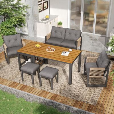 ACKERMAN Ensemble De Canapés D'Extérieur Modernes, Idéal Pour La Détente Et Les Réunions Entre Plusieurs Personnes, Structure En Fer, Accoudoirs Tressés, Coussins D'Assise Inclus, Table Multifonctionnelle - Publicité ACKERMAN Ensemble De Canapés D'Extérieur Modernes, Idéal Pour La Détente Et Les Réunions Entre Plusieurs Personnes, Structure En Fer, Accoudoirs Tressés, Coussins D'Assise Inclus, Table Multifonctionnelle - Publicité
