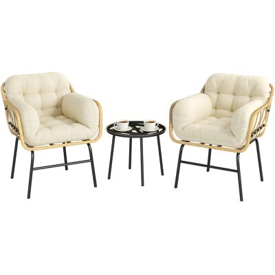 OEM Salon De Jardin Extérieur 3 Pièces En Résine Tressée, Table En Verre Trempé, 2 Fauteuils Avec Coussins, 62x73x79cm, Kaki - Publicité OEM Salon De Jardin Extérieur 3 Pièces En Résine Tressée, Table En Verre Trempé, 2 Fauteuils Avec Coussins, 62x73x79cm, Kaki - Publicité