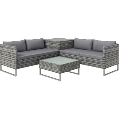 ARRIGONI Ensemble Salon De Jardin D'Angle 4 Places Coussins Déhoussables Table Basse Coffre Rangement Acier Époxy Résine Tressée - Publicité ARRIGONI Ensemble Salon De Jardin D'Angle 4 Places Coussins Déhoussables Table Basse Coffre Rangement Acier Époxy Résine Tressée - Publicité