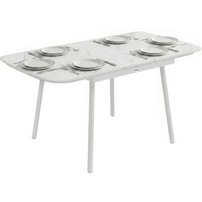 ARRIGONI Table De Jardin Rectangulaire Pour 4-6 Personnes, Plateau En Wpc Et Cadre En Métal, Pieds Réglables, 140x80x75cm, Blanc - Publicité ARRIGONI Table De Jardin Rectangulaire Pour 4-6 Personnes, Plateau En Wpc Et Cadre En Métal, Pieds Réglables, 140x80x75cm, Blanc - Publicité