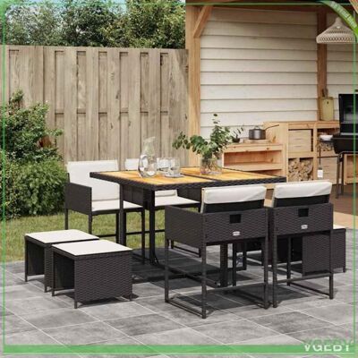 OEM Ensemble À Manger De Jardin - Fafeicy - 3211323 - 9 Pcs - Résine Tressée Noire - Dessus Acacia, Coussins Amovibles - Publicité OEM Ensemble À Manger De Jardin - Fafeicy - 3211323 - 9 Pcs - Résine Tressée Noire - Dessus Acacia, Coussins Amovibles - Publicité