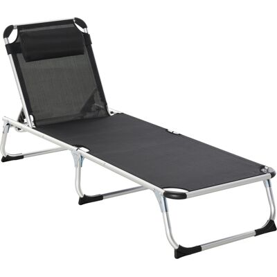 ARRIGONI Bain De Soleil Chaise Longue Pliante Avec Appuie-tête, Transat Inclinable En Aluminium Et Textilène, Transat Jardin Extérieur Pour Plage Relax Camping Piscine Terrasse, 165x60x76cm, Noir - Publicité ARRIGONI Bain De Soleil Chaise Longue Pliante Avec Appuie-tête, Transat Inclinable En Aluminium Et Textilène, Transat Jardin Extérieur Pour Plage Relax Camping Piscine Terrasse, 165x60x76cm, Noir - Publicité