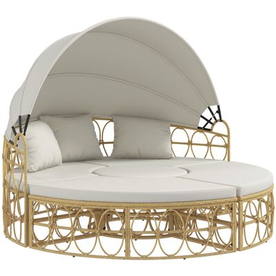 ACKERMAN Homcom Ensemble De Mobilier De Jardin Coquille 2 Places Avec Auvent Pliable Et Table Basse En Crème, Idéal Pour Jardin Et Terrasse - Publicité ACKERMAN Homcom Ensemble De Mobilier De Jardin Coquille 2 Places Avec Auvent Pliable Et Table Basse En Crème, Idéal Pour Jardin Et Terrasse - Publicité