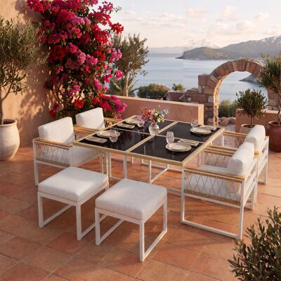 ACKERMAN Cet Ensemble De Mobilier De Jardin 7 Pièces Peut Accueillir 6 Personnes. Il Est Doté D'Un Plateau De Table En Verre Trempé Recouvert De Corde En Polyester Et De Mains Courantes En Wpc, Ce Qui Le Rend - Publicité ACKERMAN Cet Ensemble De Mobilier De Jardin 7 Pièces Peut Accueillir 6 Personnes. Il Est Doté D'Un Plateau De Table En Verre Trempé Recouvert De Corde En Polyester Et De Mains Courantes En Wpc, Ce Qui Le Rend - Publicité