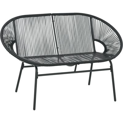 ARRIGONI Banquette Banc De Jardin 2 Places En Métal Et Cordage En Résine - Dim. 132l X 72l X 83h Cm - Noir - Publicité ARRIGONI Banquette Banc De Jardin 2 Places En Métal Et Cordage En Résine - Dim. 132l X 72l X 83h Cm - Noir - Publicité