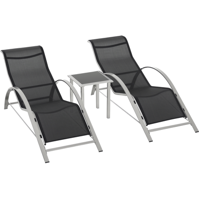ARRIGONI Lot De 2 Bains De Soleil Design Contemporain Table Basse Plateau Verre Trempé Métal Époxy Textilène Gris Foncé - Publicité ARRIGONI Lot De 2 Bains De Soleil Design Contemporain Table Basse Plateau Verre Trempé Métal Époxy Textilène Gris Foncé - Publicité