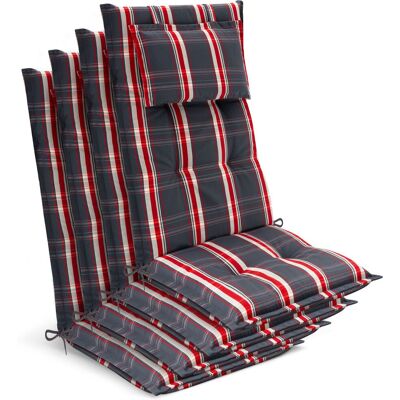 BEAUTISSU 4 Coussins De Chaise De Jardin À Dossier Haut 120 X 50 X 7 Cm, À Carreaux Gris Et Rouges - Publicité BEAUTISSU 4 Coussins De Chaise De Jardin À Dossier Haut 120 X 50 X 7 Cm, À Carreaux Gris Et Rouges - Publicité