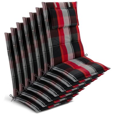 BEAUTISSU 7 Coussins De Chaise De Jardin À Dossier Haut 120 X 50 X 7 Cm, À Carreaux Noir-rouge-blanc - Publicité BEAUTISSU 7 Coussins De Chaise De Jardin À Dossier Haut 120 X 50 X 7 Cm, À Carreaux Noir-rouge-blanc - Publicité