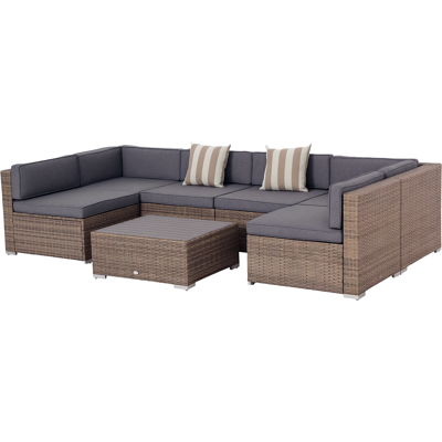 ARRIGONI Salon De Jardin En Rotin 7 Pieces Avec Table Et Canape Modulable Et Coussins Gris - Publicité ARRIGONI Salon De Jardin En Rotin 7 Pieces Avec Table Et Canape Modulable Et Coussins Gris - Publicité