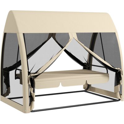 ARRIGONI Balancelle De Jardin Convertible 3 Places Balancelle D'Extérieur Avec Auvent Et Coussins 240 X 140 X 197 Cm Beige - Publicité ARRIGONI Balancelle De Jardin Convertible 3 Places Balancelle D'Extérieur Avec Auvent Et Coussins 240 X 140 X 197 Cm Beige - Publicité