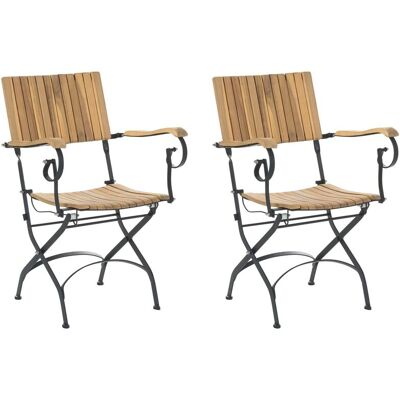 BELIANI Lot De 2 Chaises De Jardin Moderne Structure En Acier Bois D'Acacia Stratifié Avec Accoudoirs Marron Clair Lascari - Publicité BELIANI Lot De 2 Chaises De Jardin Moderne Structure En Acier Bois D'Acacia Stratifié Avec Accoudoirs Marron Clair Lascari - Publicité