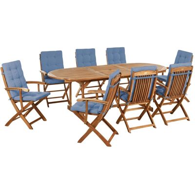 BELIANI Ensemble De Salle À Manger De Jardin Rustique En Bois D'Acacia 8 Places Table Et Chaises Pliantes Avec Coussins Bleu Maui Ii - Publicité BELIANI Ensemble De Salle À Manger De Jardin Rustique En Bois D'Acacia 8 Places Table Et Chaises Pliantes Avec Coussins Bleu Maui Ii - Publicité