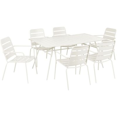 BELIANI Ensemble De Salle À Manger De Jardin Moderne 6 Places Table Avec Trou De Parasol Et Chaises En Fer Galvanisé Beige Clair Terenzo - Publicité BELIANI Ensemble De Salle À Manger De Jardin Moderne 6 Places Table Avec Trou De Parasol Et Chaises En Fer Galvanisé Beige Clair Terenzo - Publicité