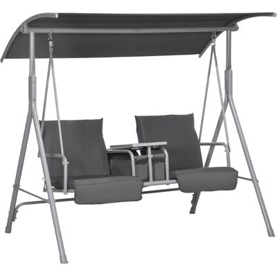 ARRIGONI Balancelle De Jardin 2 Places Avec Auvent Inclinable Tablette Centrale 2 Porte-gobelets 175l X 112l X 158h Cm Gris - Publicité ARRIGONI Balancelle De Jardin 2 Places Avec Auvent Inclinable Tablette Centrale 2 Porte-gobelets 175l X 112l X 158h Cm Gris - Publicité