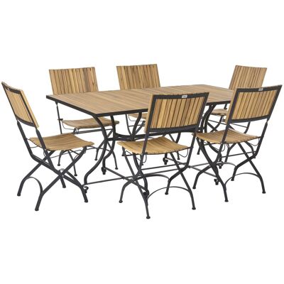 BELIANI Ensemble De Salle À Manger De Jardin En Bois D'Acacia Structure En Acier Pliante Table Et 6 Chaises Marron Clair Lascari - Publicité BELIANI Ensemble De Salle À Manger De Jardin En Bois D'Acacia Structure En Acier Pliante Table Et 6 Chaises Marron Clair Lascari - Publicité