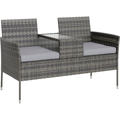 ARRIGONI Banc De Jardin 2 Places Avec Table Basse Acier Et Rotin Pe 137x59x82 Cm Gris - Publicité ARRIGONI Banc De Jardin 2 Places Avec Table Basse Acier Et Rotin Pe 137x59x82 Cm Gris - Publicité